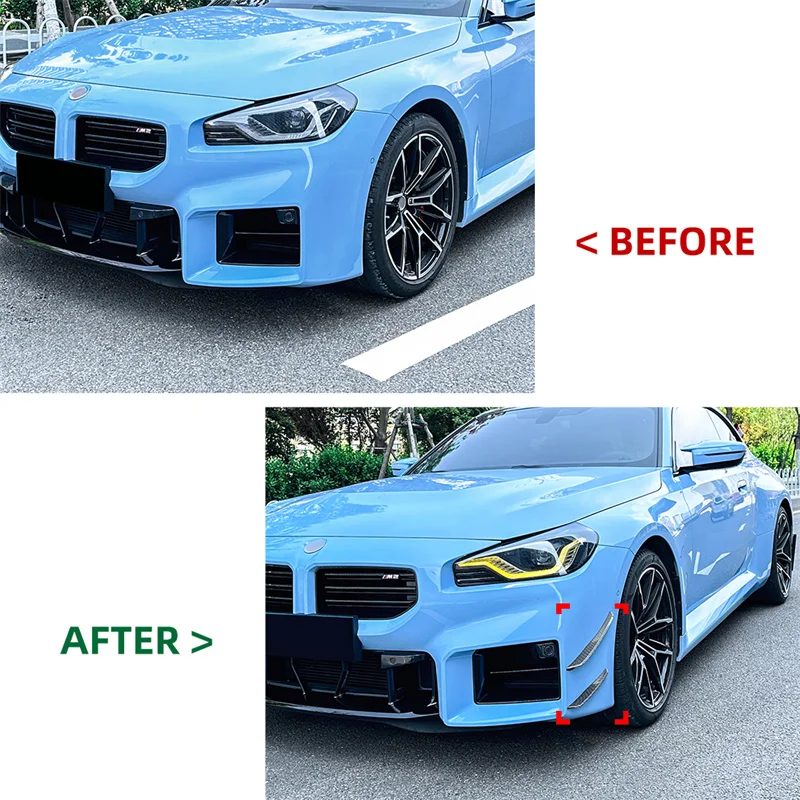 4 Piece Set Car Modified Surround Crash Strip Stripe Crescent Wind Knife Front Bumper Side Skirt Spoiler For BMW M2 G87 2023+