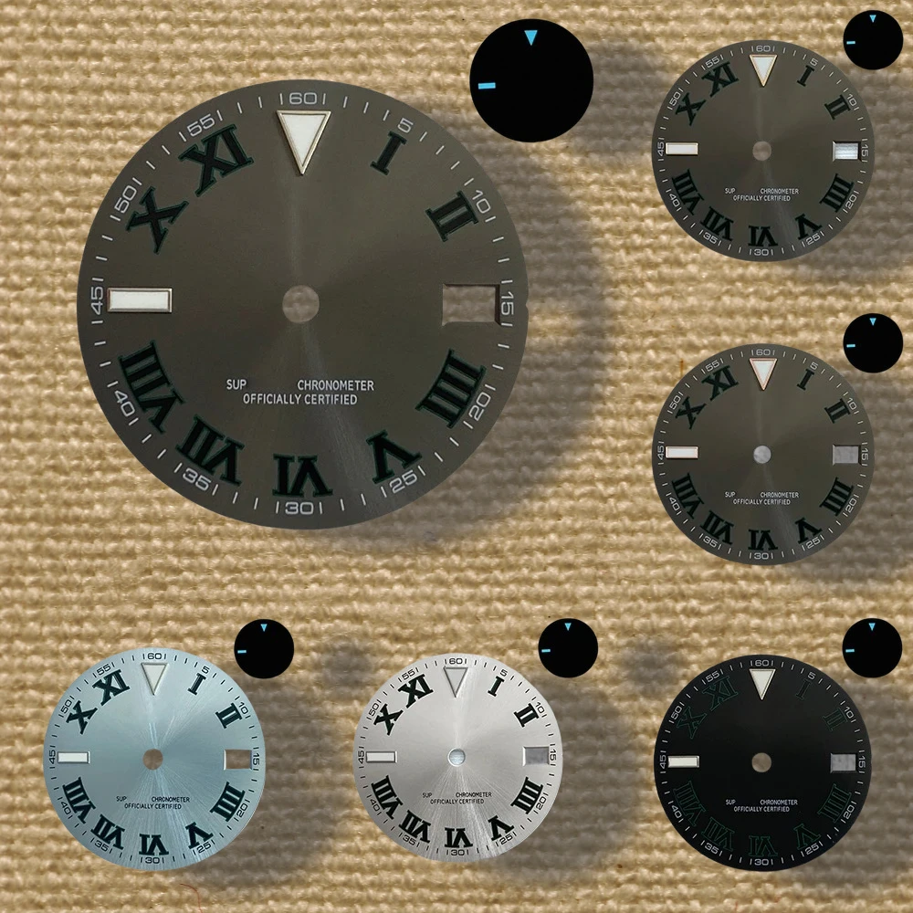

High quality 28.5mm S logo Roman numeral NH35 dial paired with NH35/NH36/4R movement ice blue glowing NH35 modified accessories