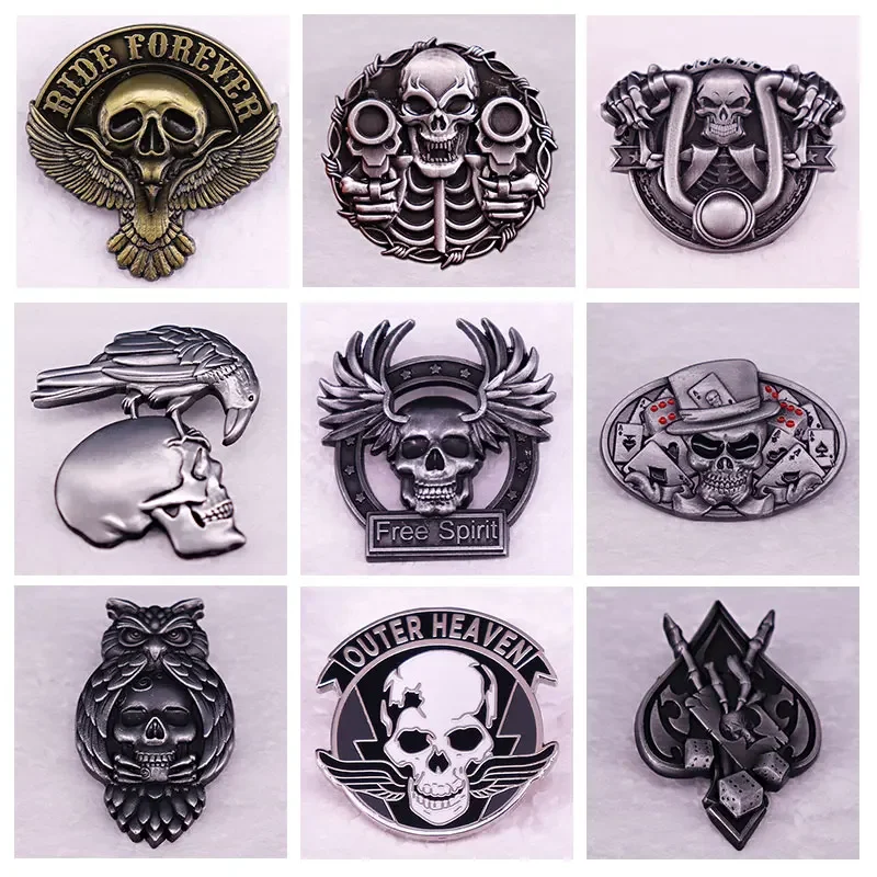 

Funny Vintage Double Gun Skeleton Metal Brooch Horror Skull Lapel Badge Denim Jacket Backpack Pins Decoration Motorcyclist Gifts