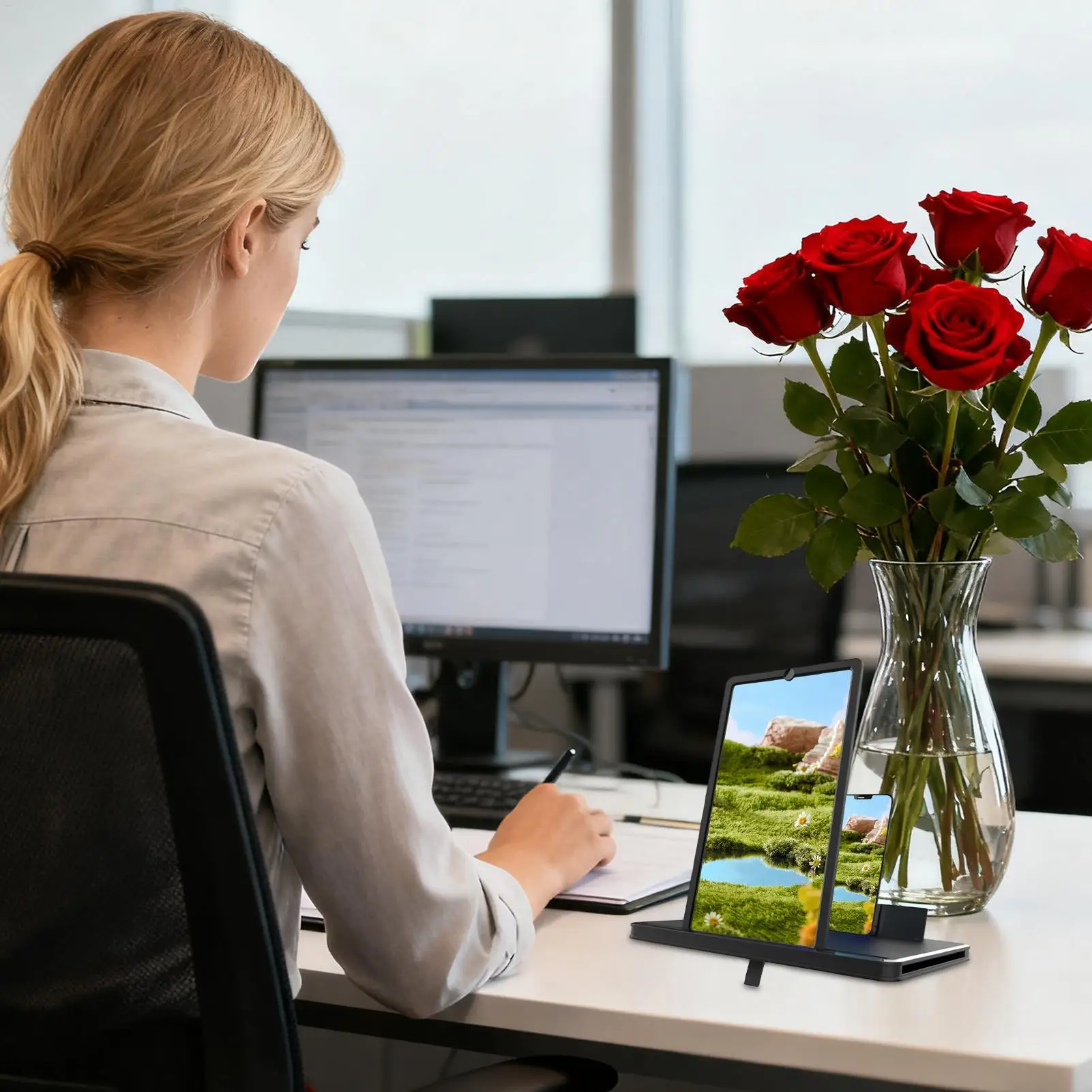 شاشة مكبرة للهواتف الذكية مقاس 8 بوصات عالية الدقة قابلة للطي وموسعات شاشة زاوية قابلة للتعديل لقراءة الهاتف الخلوي للهواتف الذكية