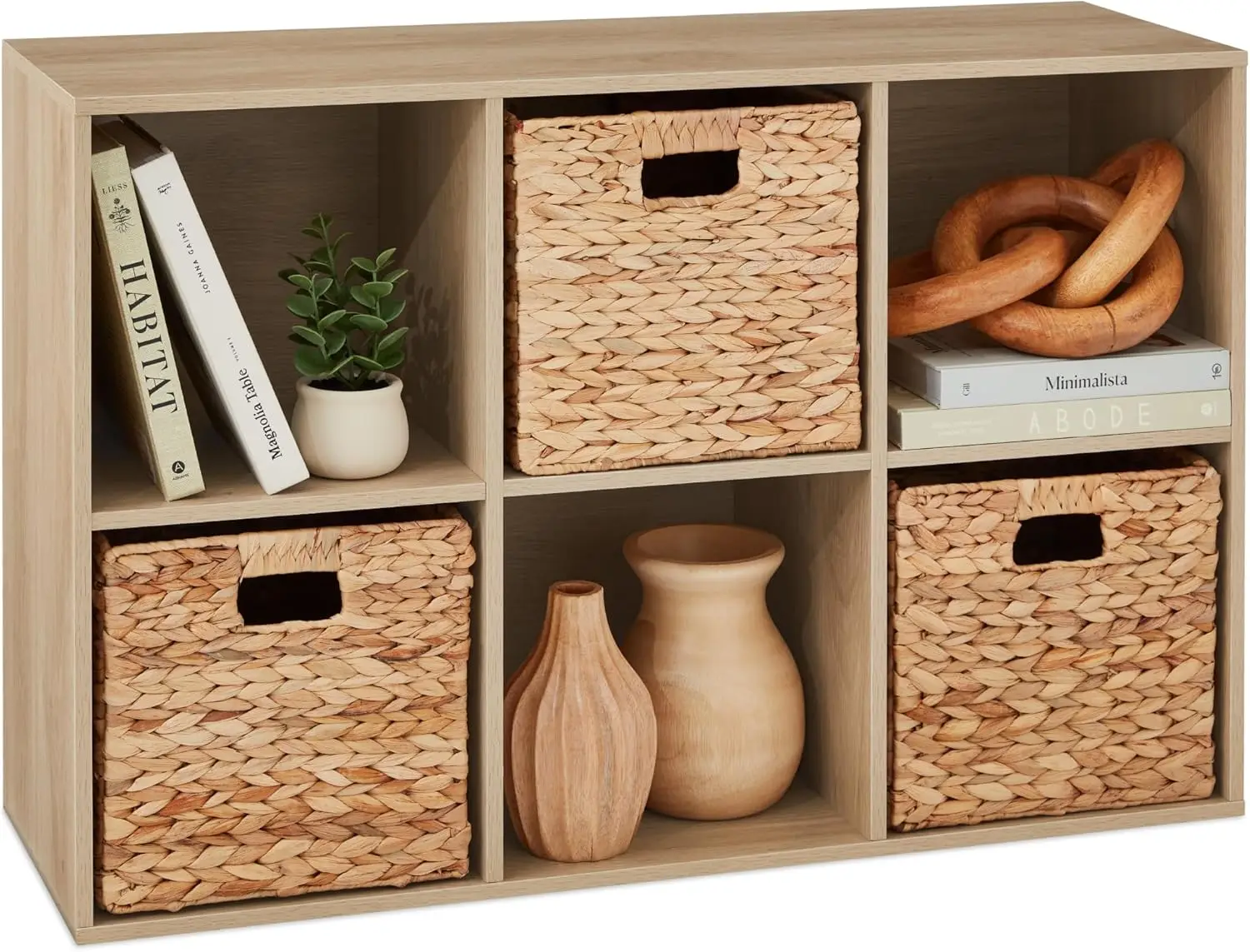 

6-Cube Storage Organizer 11in Shelf Opening Bookcase Display Shelf Customizable w 3 Removable Back Panels u2013 Light Oak