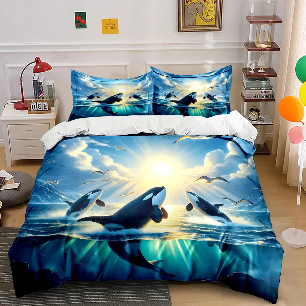 Whales Breaching Under Sunlight Print Soft Comfortable Duvet Cover Bedding Set Included 1*Duvet Cover  2*Pillowcases