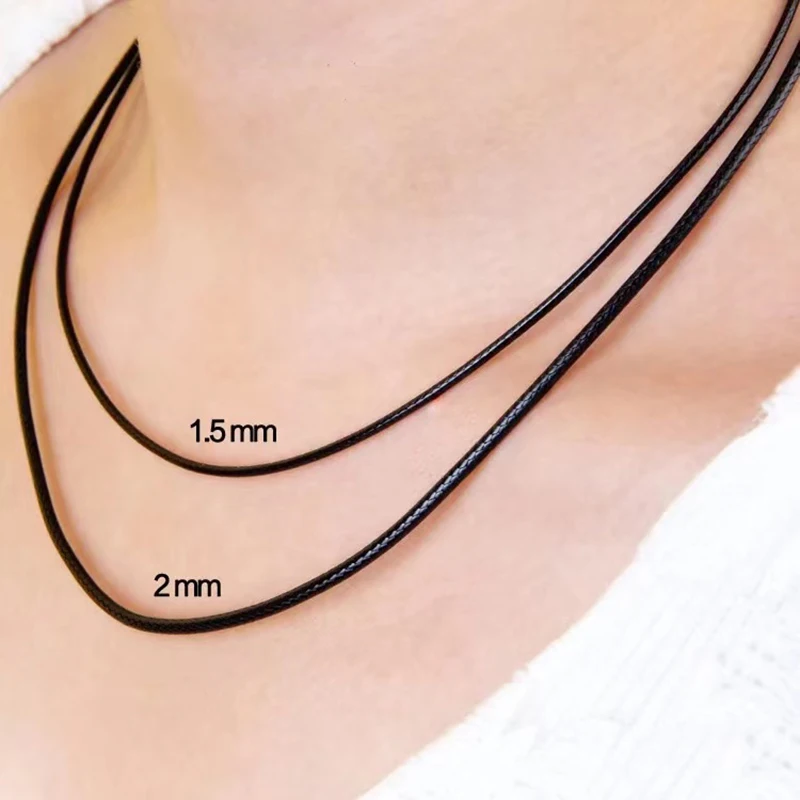 3mm 60cm 70cm Black Leather Waxed Cord Necklace for Men Women Choker Braided Necklace Cord Stainless Steel Tube Connectors Clasp