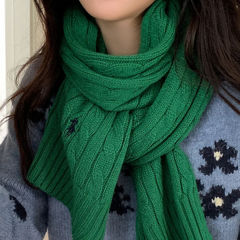 

Hand-Knitted Chunky Scarf, Couples Wool Blend Wrap, Embroidered Unisex Design, Warm Christmas Gift for Him & Her