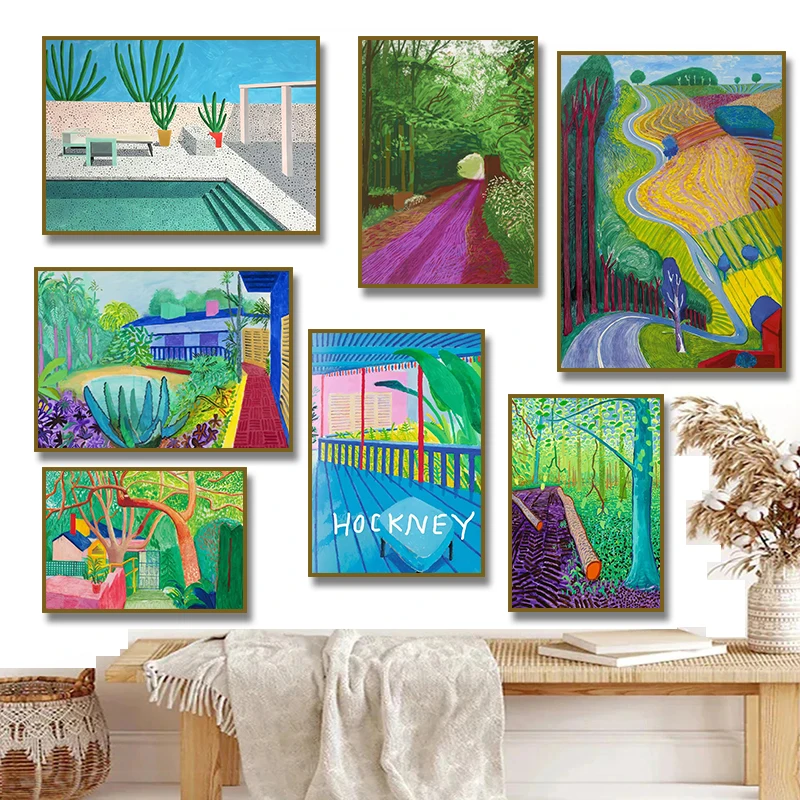 Modern Nordic Abstract David Hockney Canvas Painting Art Colorful Forest Path Aesthetic Wall Prints for Living Room Room Decor