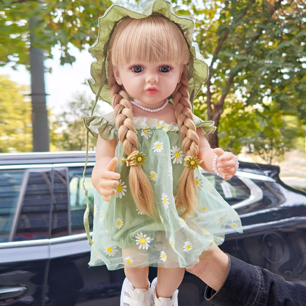 1pcs 55cm Realistic Reborn Baby Doll Soft Vinyl Body Long Blonde Hair Simulation Dolls Girl Toddler Companion Toy Festival Gift