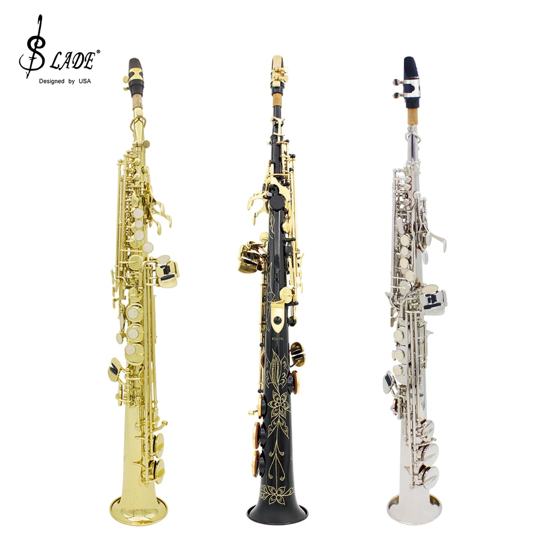 SLADE Bb Soprano Saxophone Brass Body B Flat Sax Set with Case Saxophone Parts Accessory Professional Woodwind Instruments