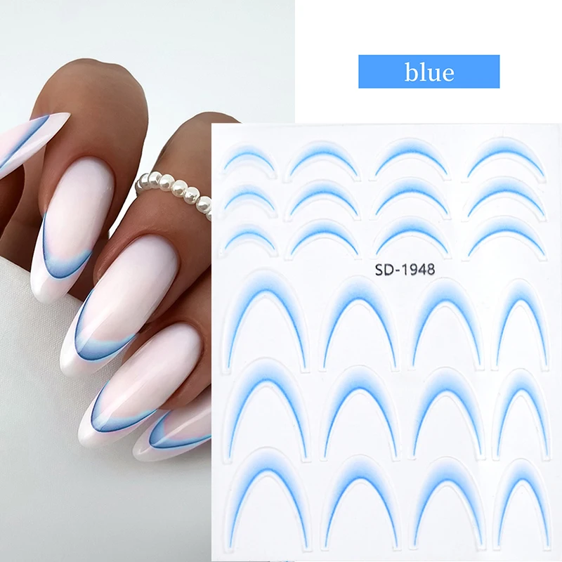 2 pçs roxo azul 3d francês adesivos de unhas conjunto gradiente linha francesa dicas de unhas decalques manicure arte do prego gel slider acessórios