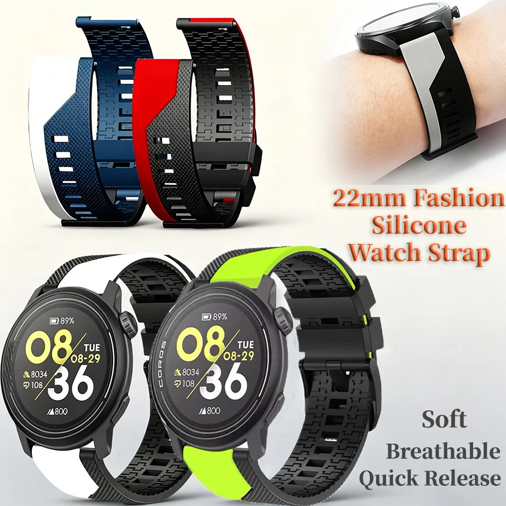 22mm Soft Silicone Watch Band,For COROS Watch PACE 4/3/Pro,APEX 4 42mm/2 Pro/Pro/46mm,Polar Grit X-Pro,Vantage M/M2,Wristband