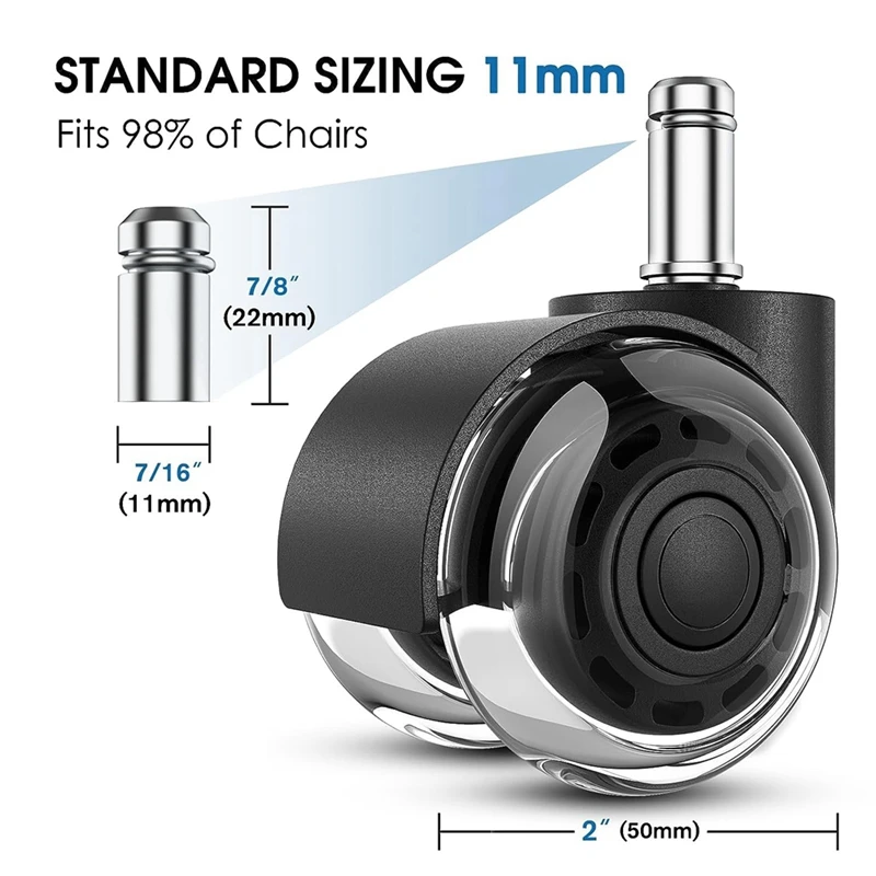 Колесики для офисного кресла, 2-дюймовые Сменные мягкие беззвучные колесики для рабочего и игрового стула, сверхпрочные и безопасные ролики