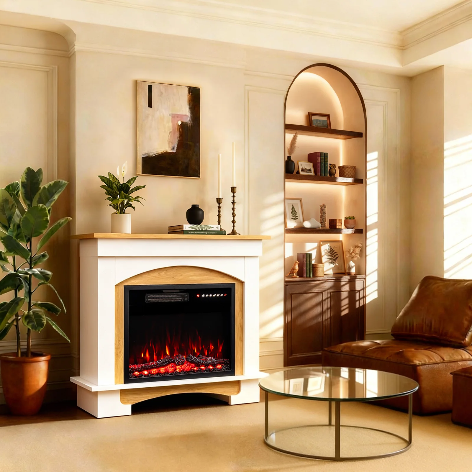 HOMAVO Camino elettrico 23 con armadio, Riscaldamento 1000W/2000W, Effetto fiamma 3D, Telecomando, Timer, Protezione dal surriscaldamento