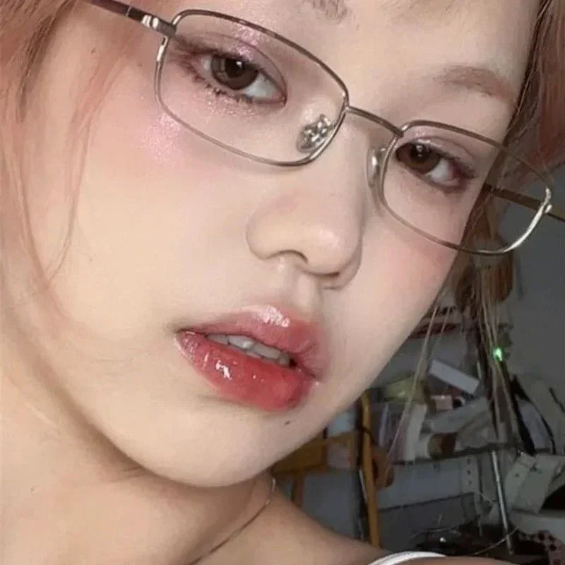 Y2K Harajuku Retro Small Square Frame Glasses Women Metal Eyeglasses Clear Reading Spectacle Blue Light Blocking Eyewear