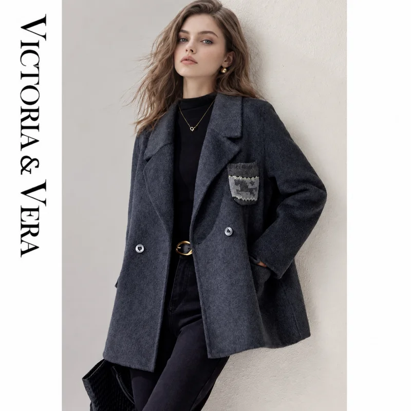 Women's Stand Collar Belted Mid Length Coat, Button Front Oversized Loose Fit Winter Overcoat