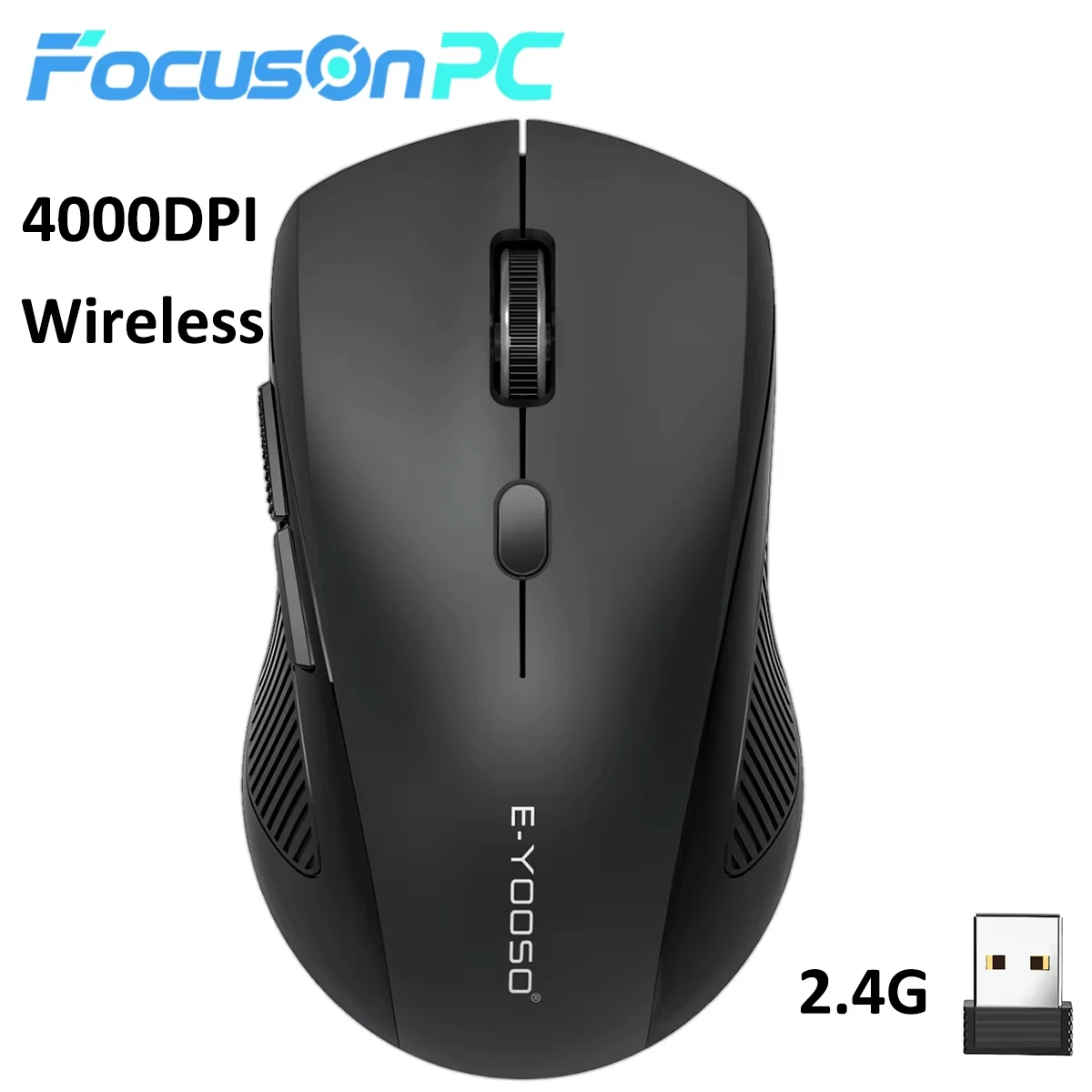 FocusOnPC 2.4G Wireless Mouse 33ft(10M) Transmission 5-Level Adjustable 4000DPI for MacBook Tablet Computer Laptop