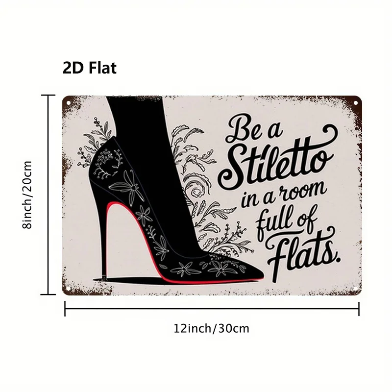 2D Flat, [2D Flat]2D Flat, 1pc, Metal Sign, A Stylish Art Poster Featuring High Heels And Floral Decorations. This Trendy Wall D