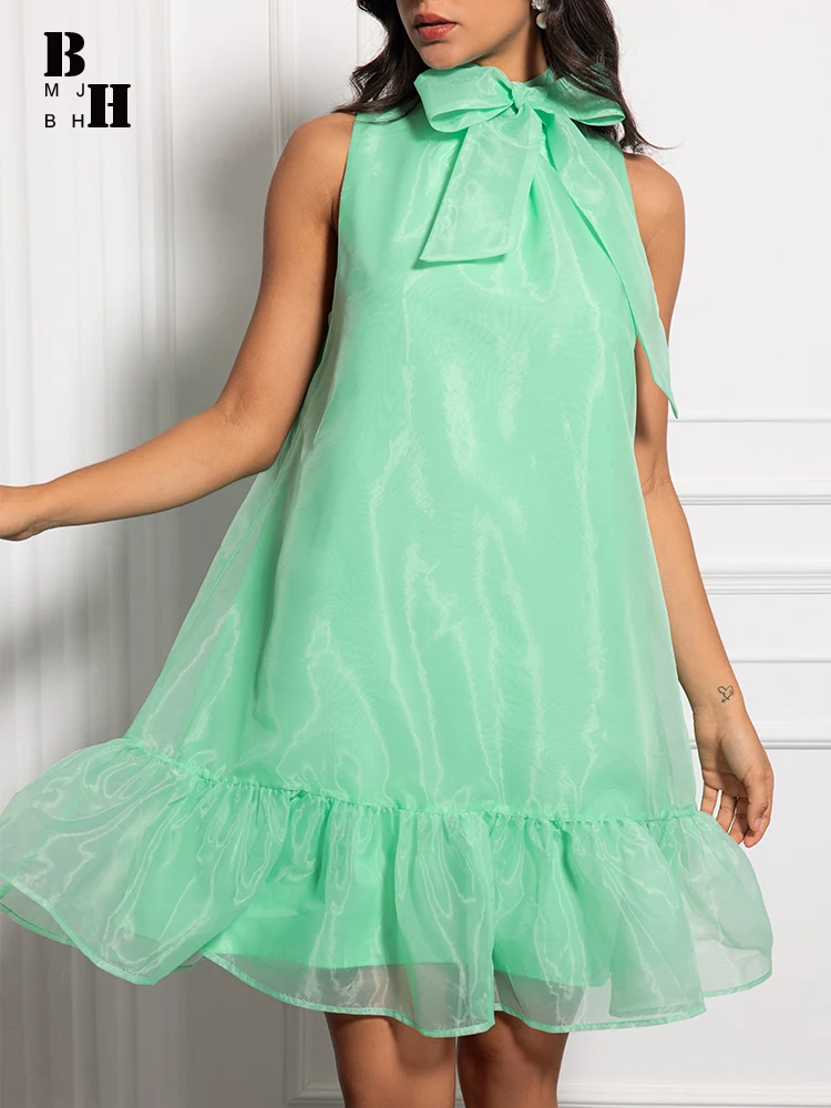 휴일 귀엽고 예쁜 미니 드레스 여성 의류 섹시하고 아름다운 리본 밴디지 러플 짧은 드레스 여성 파티 프롬 드레스 휴가용