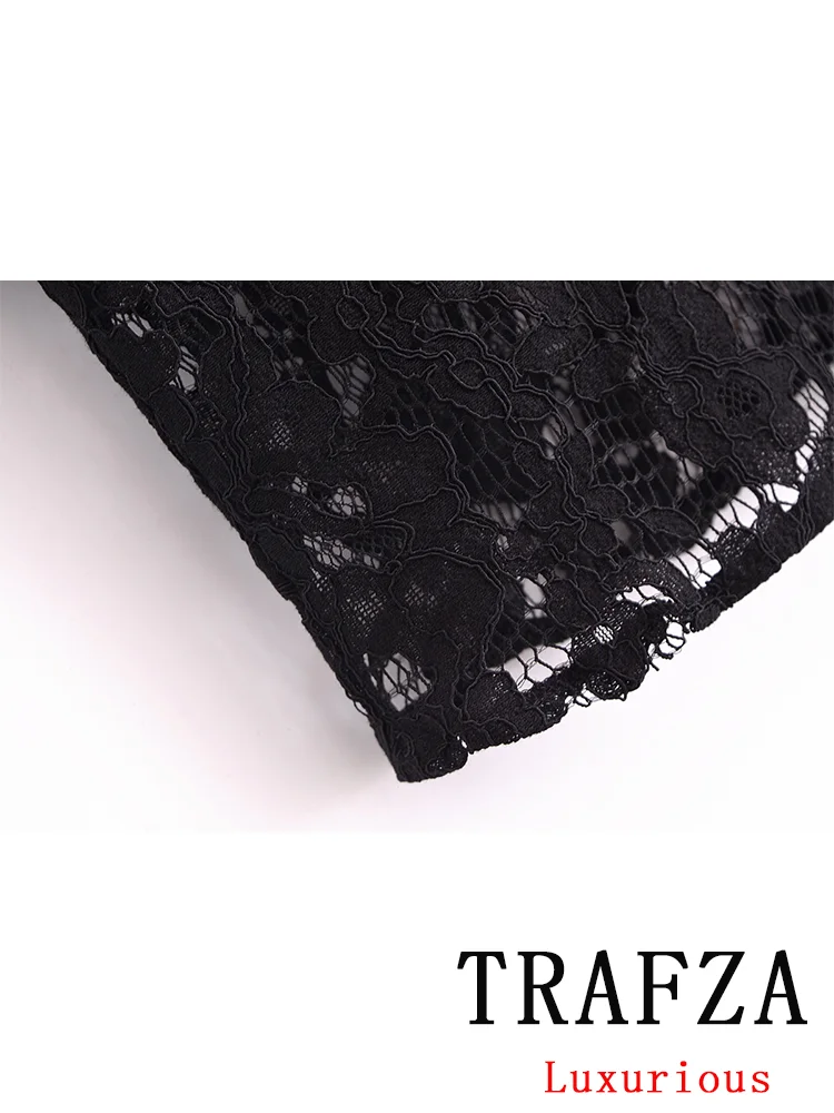 TRAFZA-Camisa de renda de manga comprida de peito único feminina, calça comprida solta, moda chique, terno casual vintage, primavera, 2022