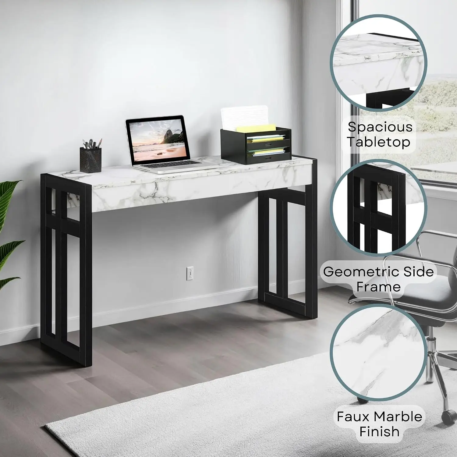 Modern Narrow Console Table with Storage Shelf for Living Room Entryway Hallway Bedroom, 49.5" White Faux Marble, Customized view 5