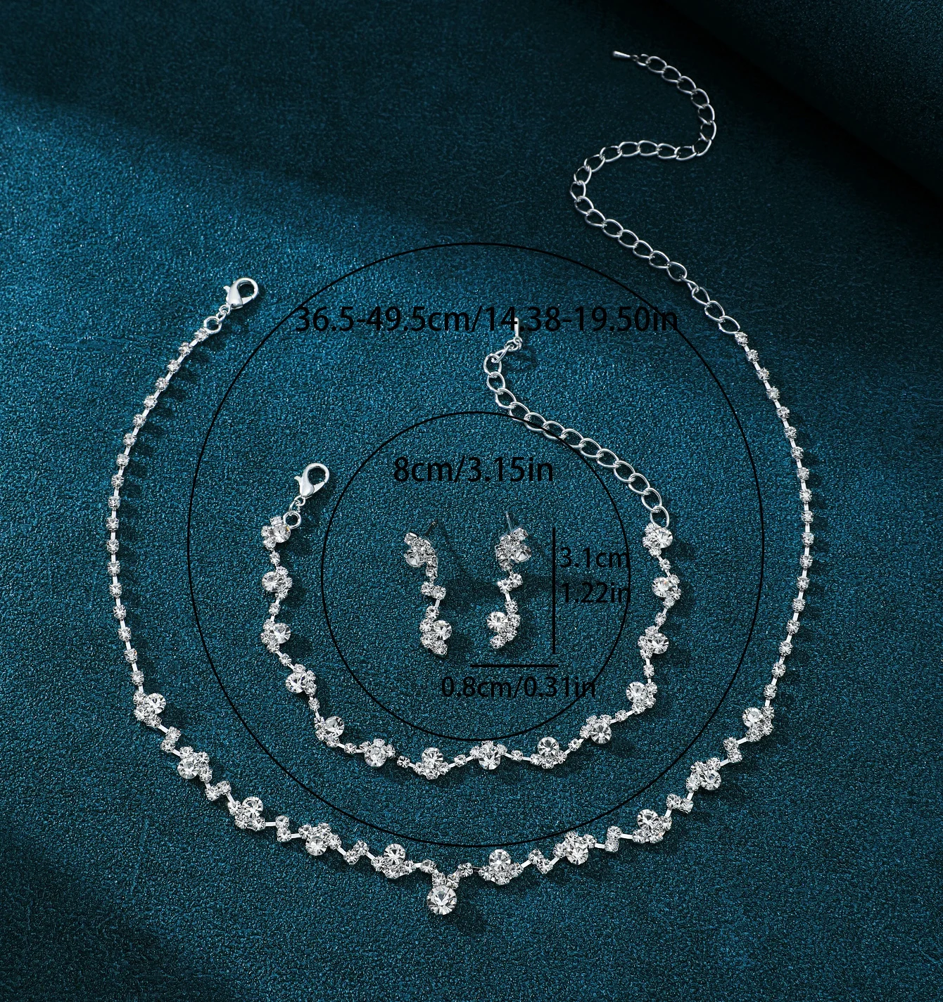 Set di gioielli da sposa: collana, orecchini, bracciale elegante e minimalista con strass e zirconi per matrimoni, banchetti e feste