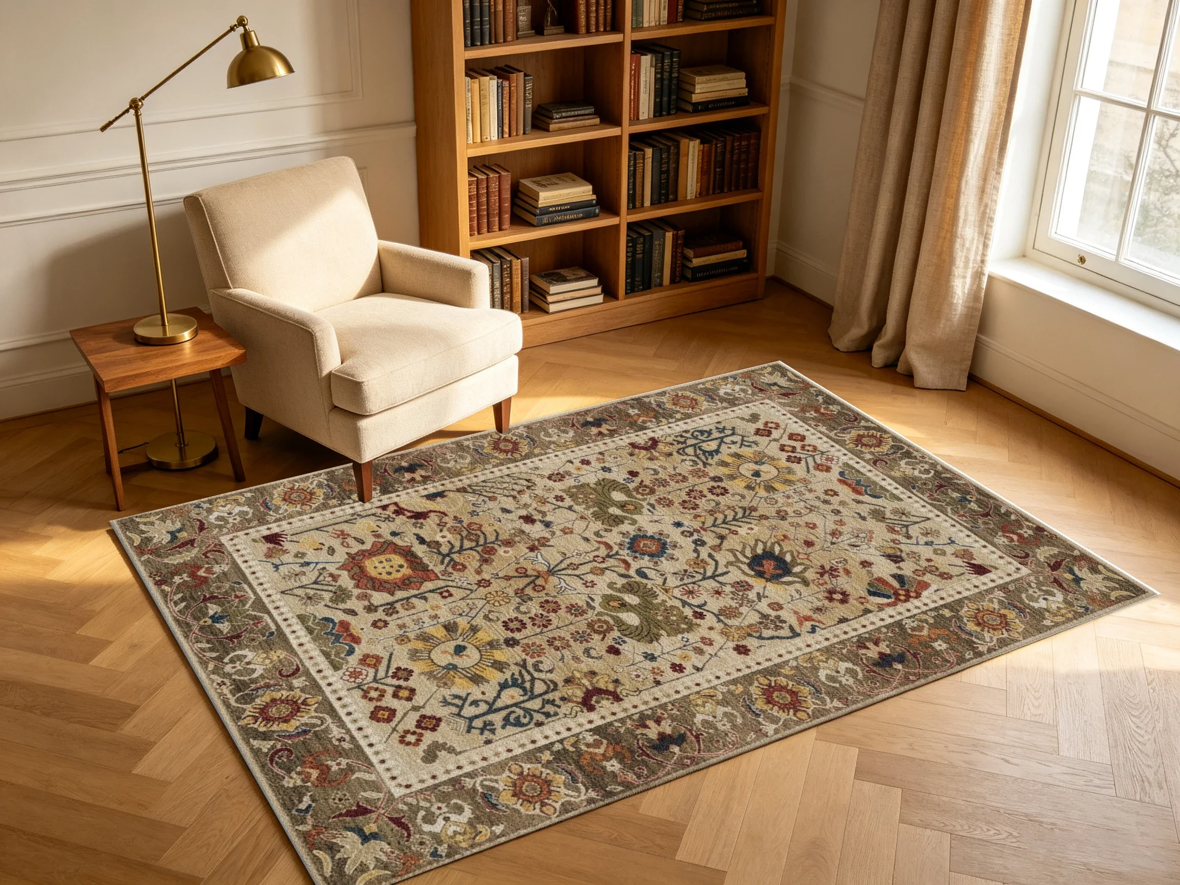 Vintage Oriental Floral Motif Carpet Flooring Bohemian Large Area Rug for Living Room Dining Room Home Ornament