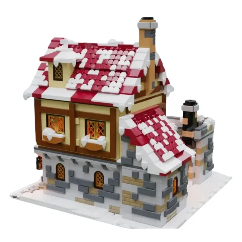 Modelo Medieval Street View, ladrillos de construcción MOC, la taberna bajo la nieve, tecnología, regalos, vacaciones, montar, juguetes para niños, traje