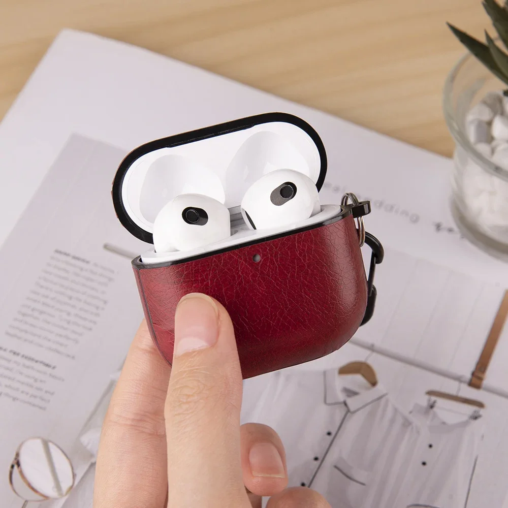 PU Leather Earphone Case For Apple AirPods 3 Business Man Headphone Case For Apple Airpods 4 Pro tective Case With Keychain