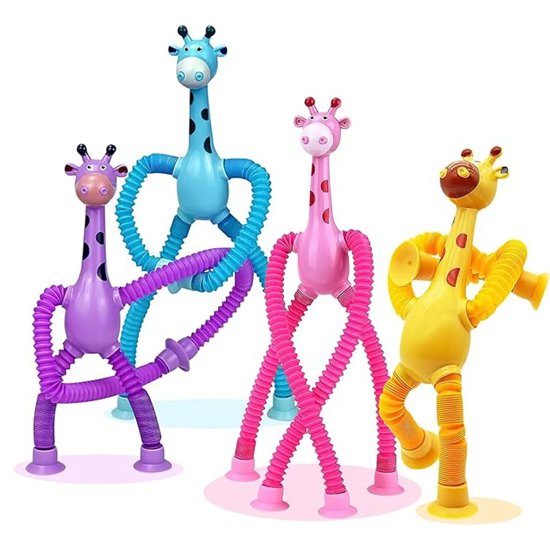 Giraffe Telescopic Suction Cup Pop Tube Toys Cartoon Interactive Various Shapes Stretch Tube Decompression Fidget Toy With Light