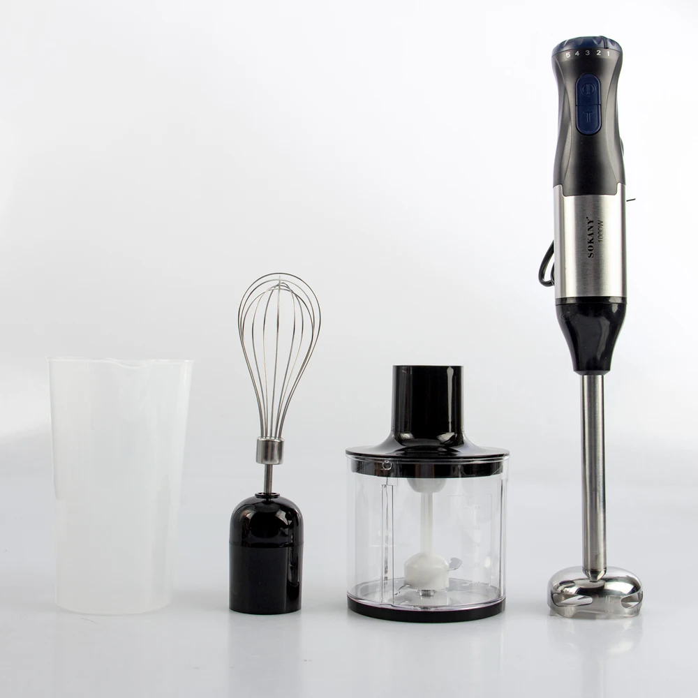 Houselin 1000 Watt Multi-Speed Immersion Hand Blender with Attachments, Silver