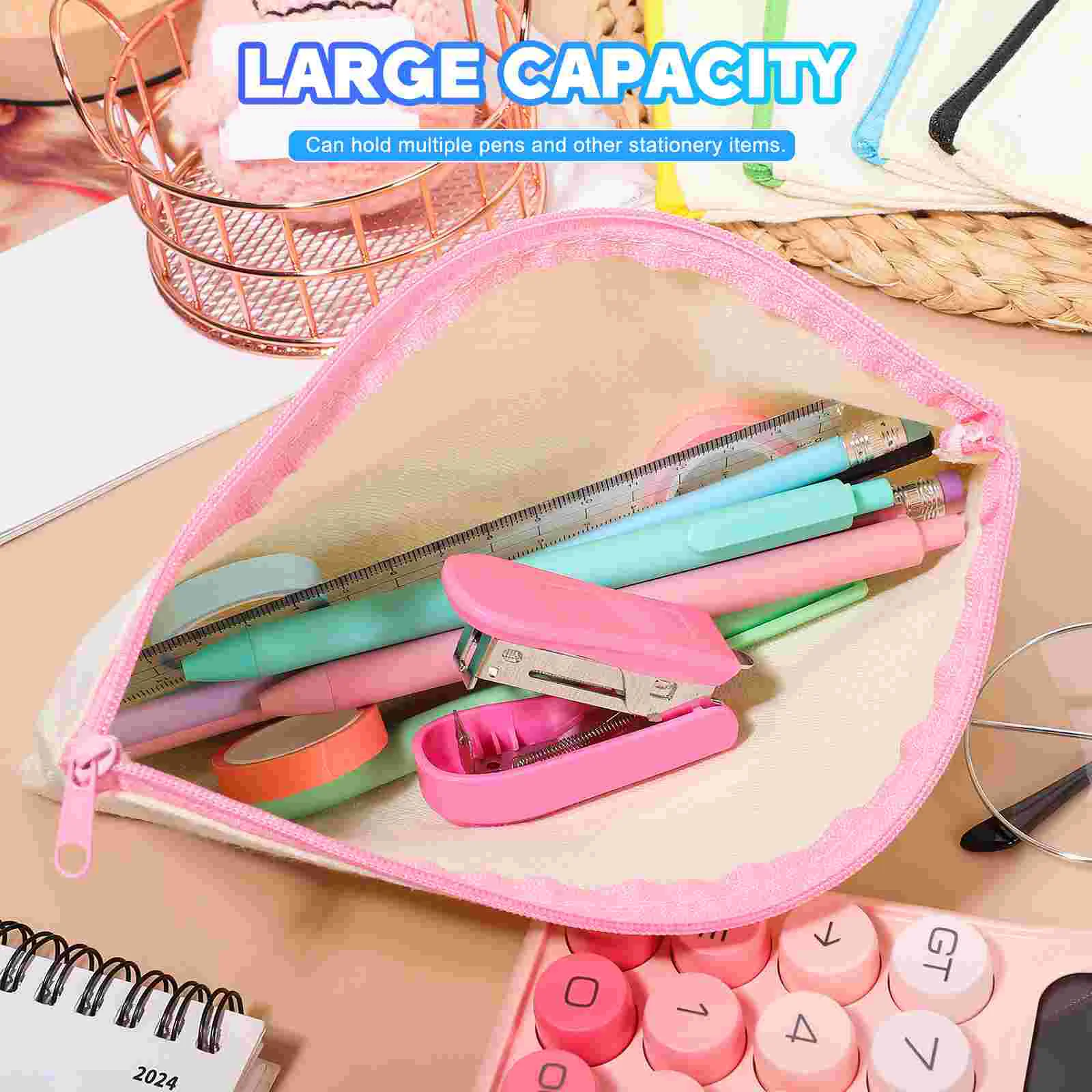 10 Pcs Portable Pencil Bag Canvas Bags Zipper Case Pouches Holders Purse Organizer Blank