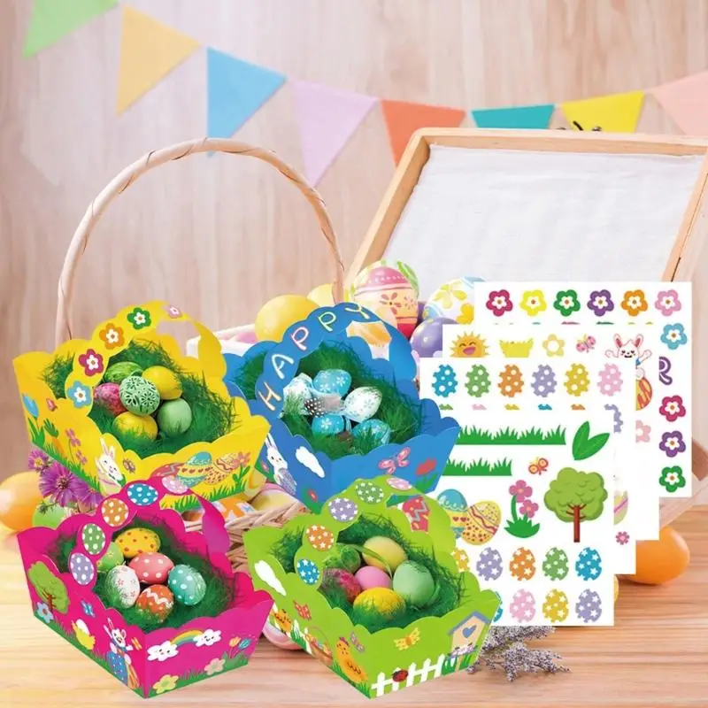 Q6PD Easter Nest Craft With Festival Theme Sticker For Children Creativity Fun
