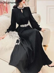 Party Maxi Dresses for Women Temperament Chiffon Robe Femme 2023 Vestidos De Mujer Hollow Out Chic Beading Folds Sexy Dress