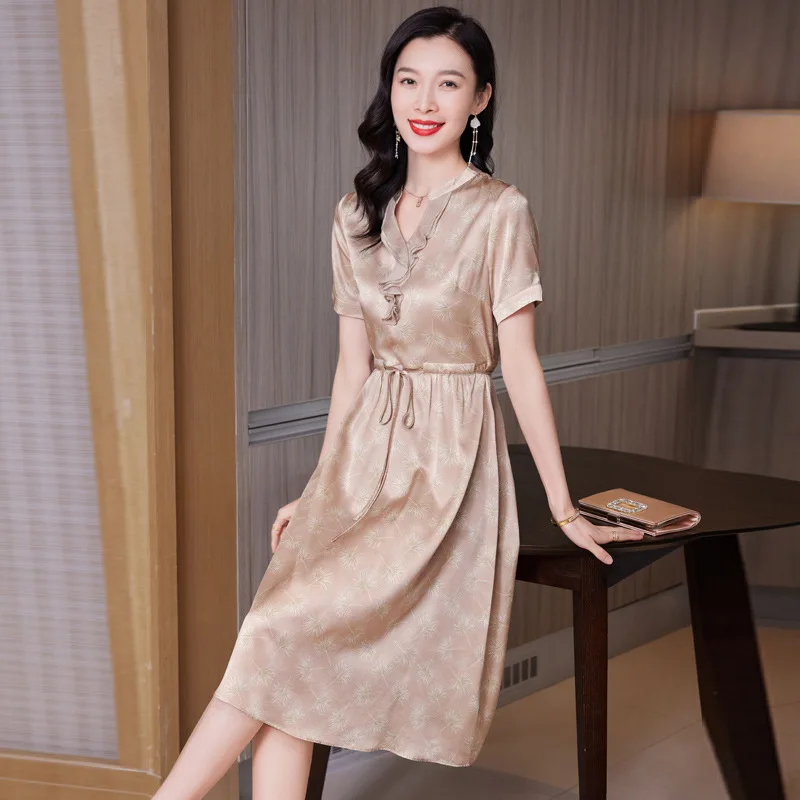 

9560 Silk Dress Women's 2024 Summer New High-End Design Sense Niche Ruffled Temperament Silk Skirt