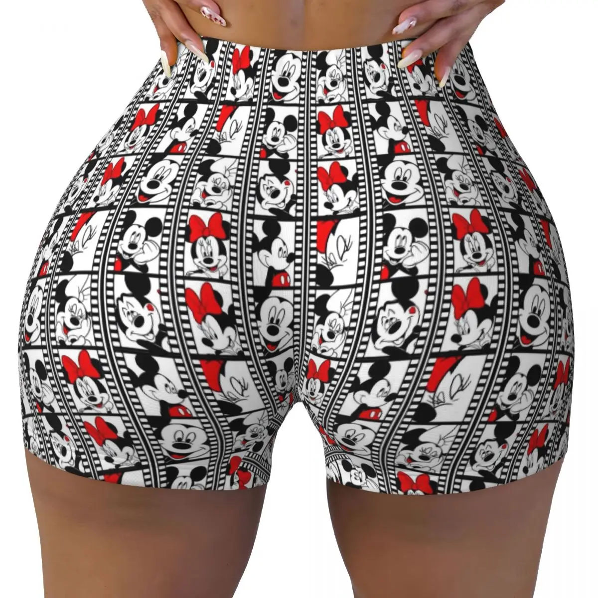 

Изготовленные на заказ байкерские шорты для бега с Микки Маусом, женские спортивные шорты для йоги в тренажерном зале