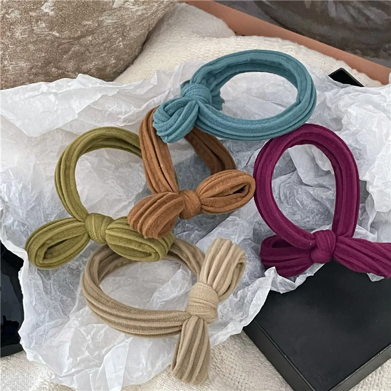 3pKorean Autumn Winter New Color Color Towel Ring Bowknot Hair Ring High Elasticity Ponytail Hair String Daily Basic Rubber Band