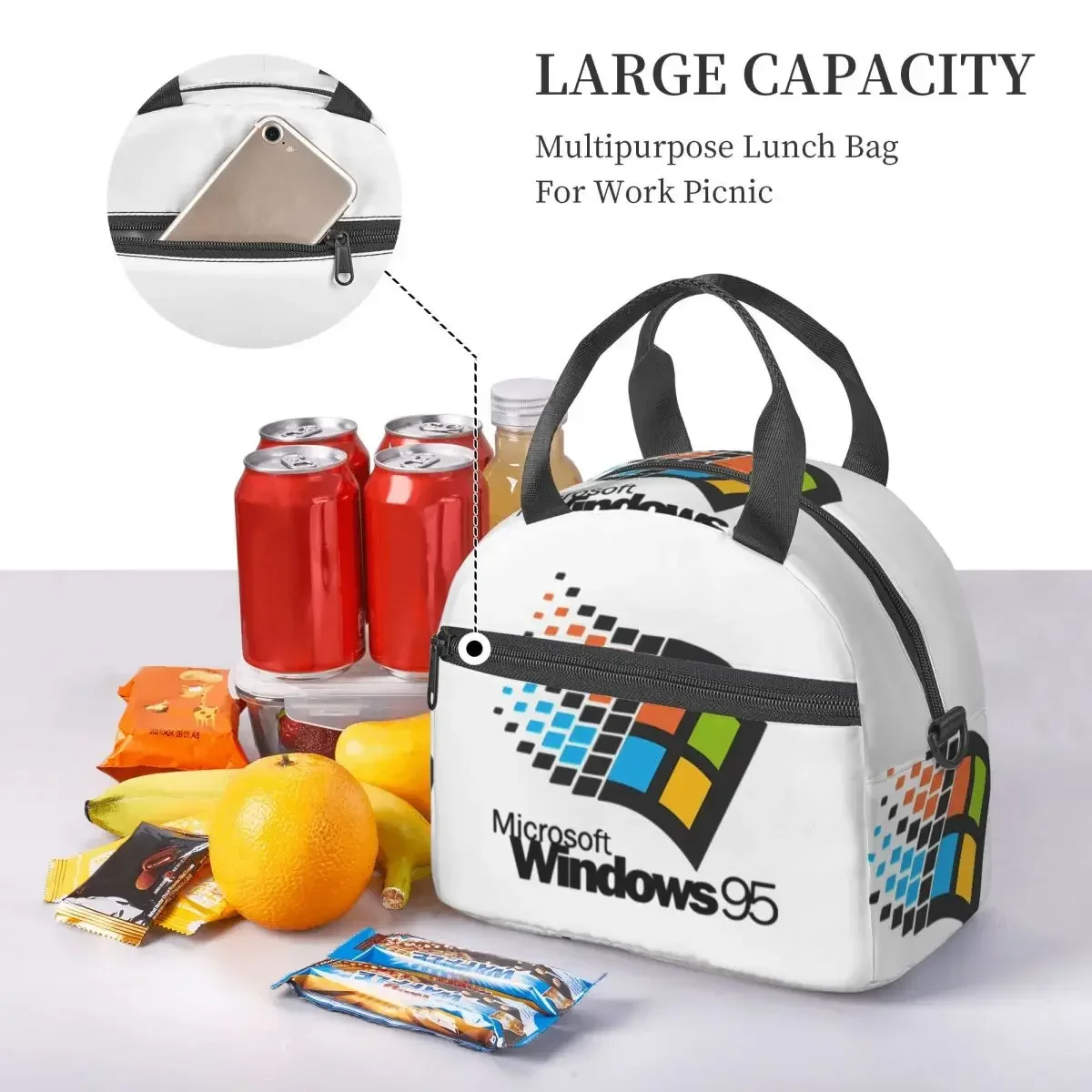 Windows 95 Small Insulated Lunch Bag for School Bento Storage Food Boxes Portable Cooler Thermal Lunch Box Tote
