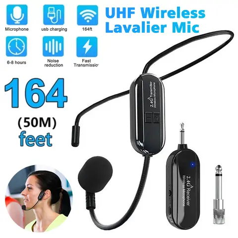 2.4G Headset Wireless Microphone Kit Transmitter with Receiver for Voice Amplifier Speaker Teaching Stage Guide