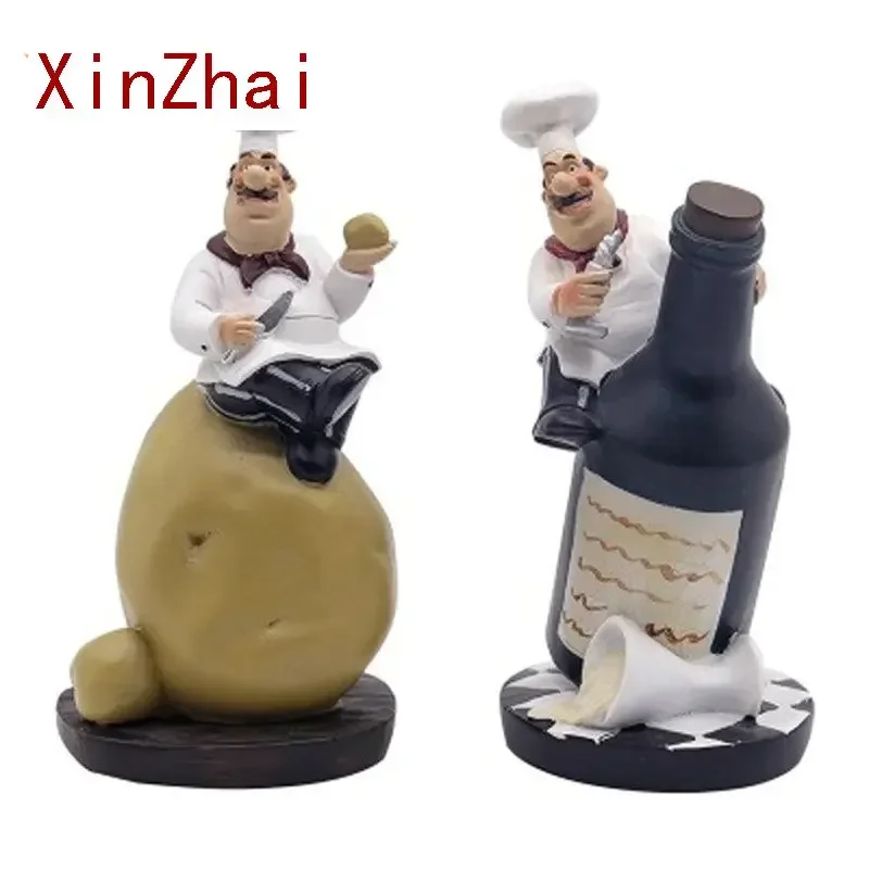 VILEAD 18cm 4Pcs/Set Resin Chef Figurines European style Crafts Character Ornament Home Kitchen Tabletop Decoration Accessories