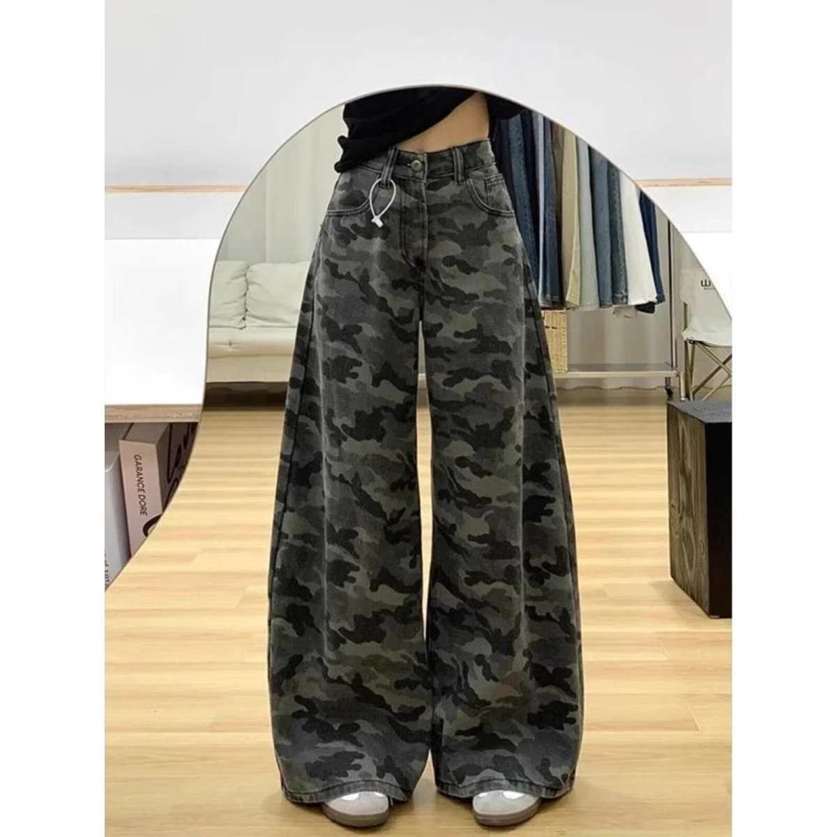 

plus Size Women's American Camouflage Workwear Jeans Summer Slim Wide Leg Pants Pear Shape Body Drapey Floor-Length Trousers