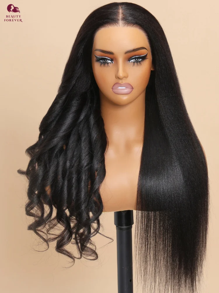 Beautyforever 13X4 Yaki Straight Glueless Wig Human Hair Ready to Wear Tiny Knots Glueless Brazilian Lace Front Human Hair Wig