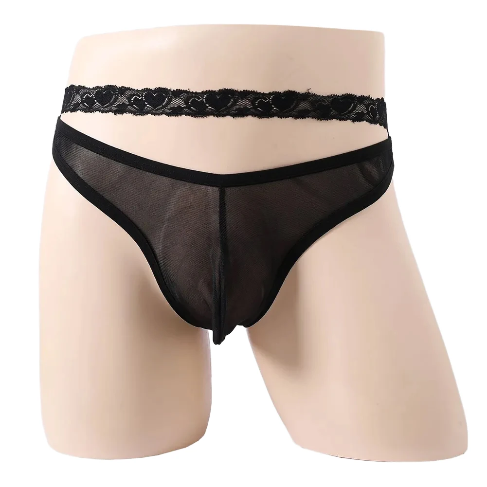 Untuk Momen Intim G-String Renda Seksi Thong Low Rise Transparan Thong G-string Hitam 90 Poliester Ukuran Rata-rata