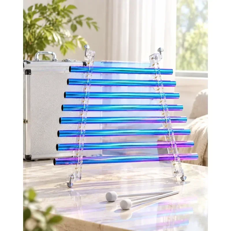 STAR LIN KUP 432Hz Aurora Realm Crystal Singing Harp 8 Tubes CDEFGABC Notes with Alumina Alloy Box Multiple Colored
