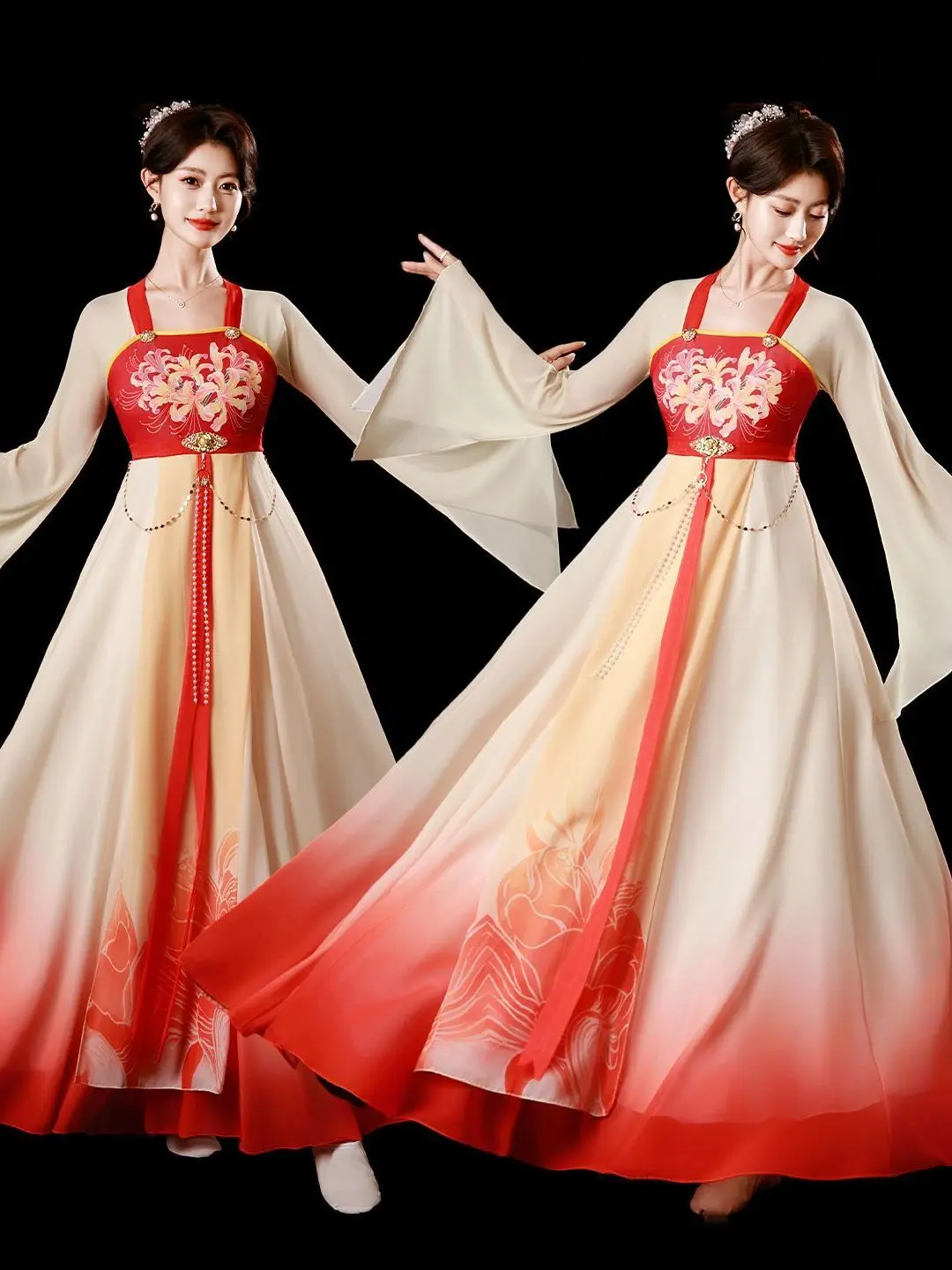 elegant-gradual-color-change-han-tang-style-classical-dance-performance-dress-flowing-fairy-atmosphere-shawl-women's-mid-rise