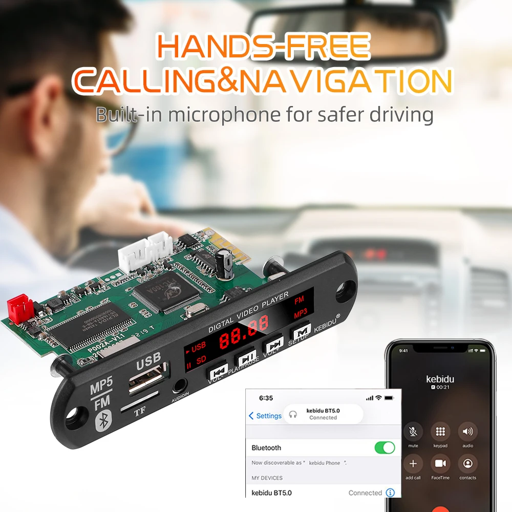 Kebidu 1080P MP5 HD مشغل فيديو رقمي بلوتوث 5.0 ستيريو MP3 فك مجلس سيارة راديو FM وحدة دعم وظيفة الكتاب الإلكتروني