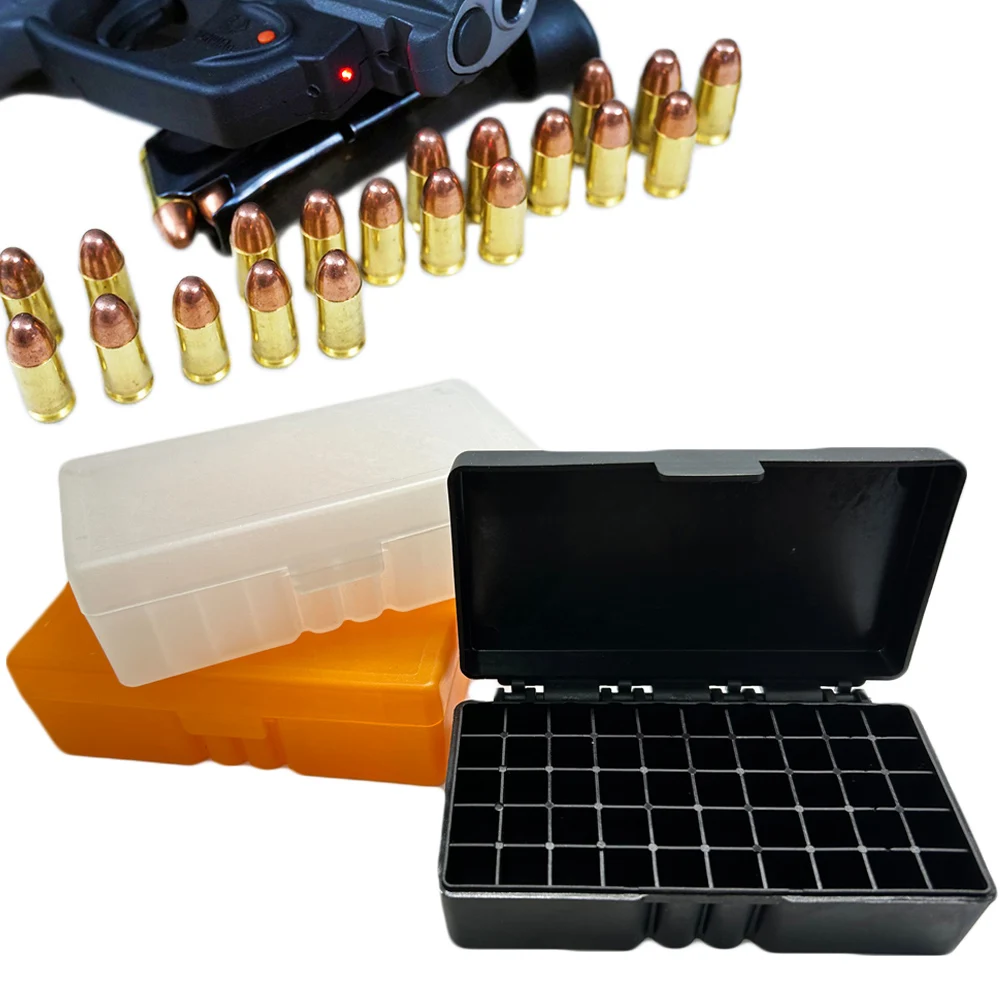 50 Rounds Portable Ammo Storage Box Tactical Bullet Box Pistol Bullet 9mm Caliber Hunting Accessories