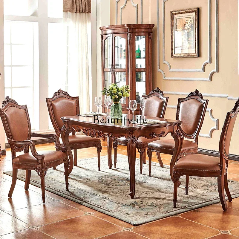 35PAmerican all-solid wood dining table household living room rectangular European multi-functional dining room