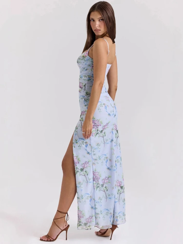 Neues Sommer-Damenmode-bedrucktes langes Kleid, Damenbekleidung, ärmellose Kleider, Blumenkleider, Urlaubskleid, elegante Kleider