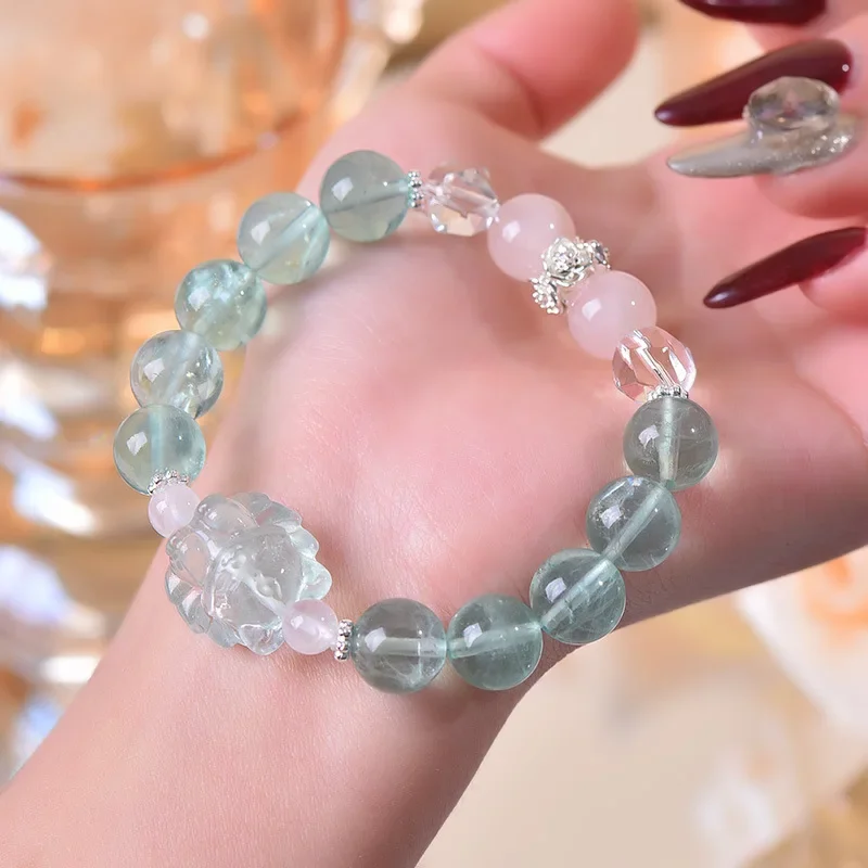 

Green Fluorite Nine-tailed Fox Powder Crystal Duobao Bracelet Women's Light Luxury Fashion Bracelet, Accessories, Gifts