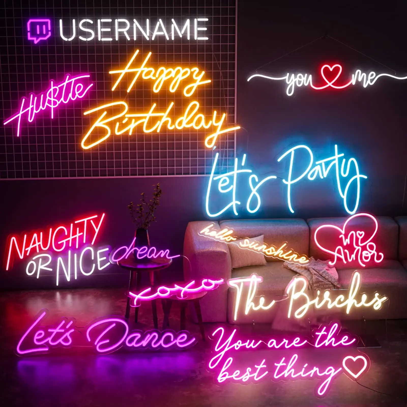 

Custom Neon Signs Large Pink LED Custom Signs for Wall Decor Business Shop Logo Happy Birthday Big Text Name Neon Signs