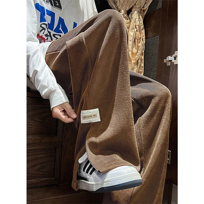 

Большие размеры 300, повседневные брюки в американском стиле ретро с разрезом, мужские свободные прямые широкие длинные брюки, весна-осень, повседневные брюки