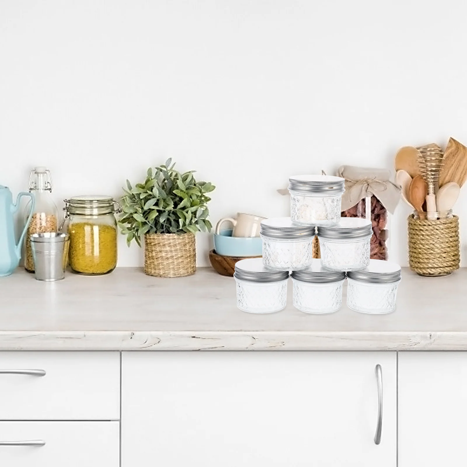 

6Pcs Transparent Glass Storage Bottles Sealed Kitchen Jars Honey Jam Pickle Bottle Set Transparent Glass Bottles